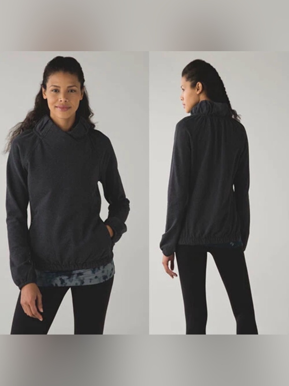 Lululemon After All Pullover French Terry Cotton Heathered Gray Cowl Neck Cozy